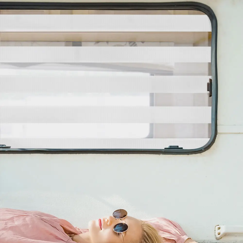 Sapphire Zebra Motorized RV Roller Shades Light Filtering